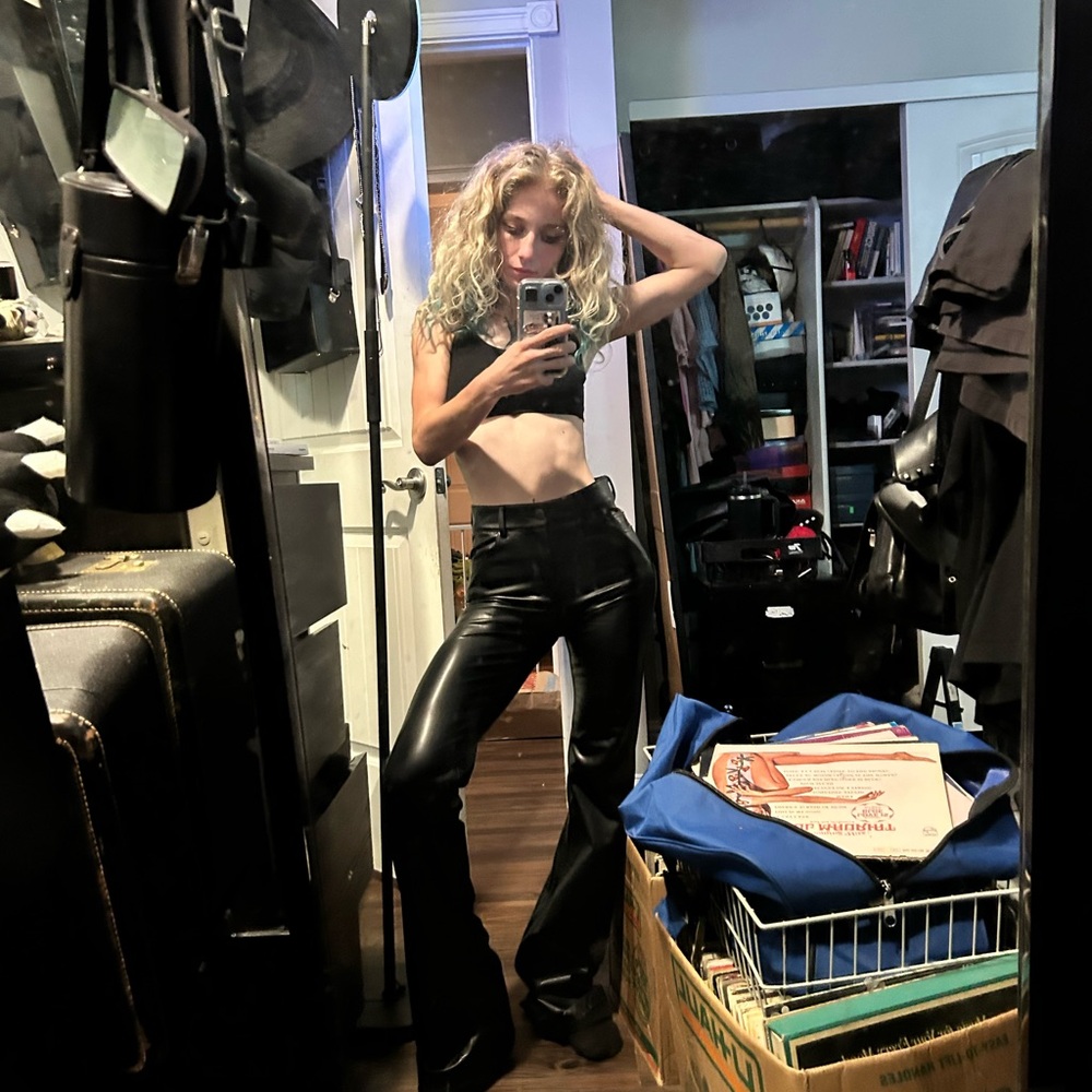 Pull&Bear Black Flare Leather Pants